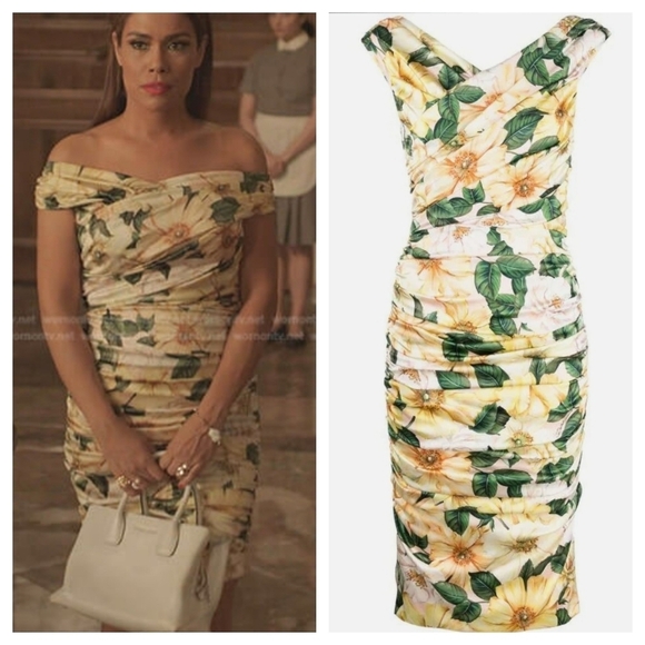 Dolce & Gabbana 2 38 Camellia Ruched Satin Silk Floral Dress - Picture 2 of 15